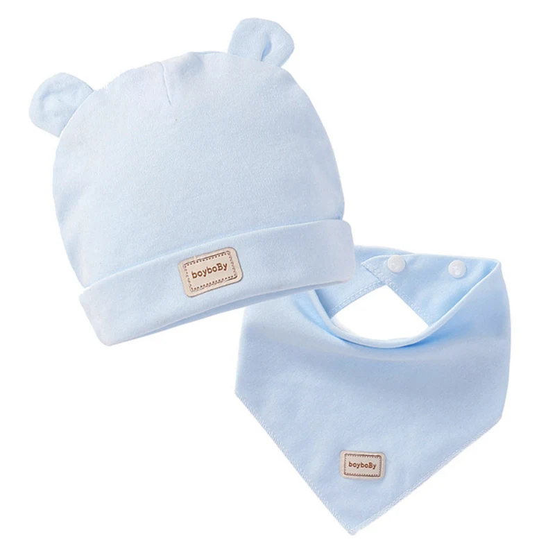 Эластичный шарф для новорожденных, двухслойные хлопковые детские колпачки и шапки с детскими нагрудниками, розовый, желтый и небесно-голубой цвет