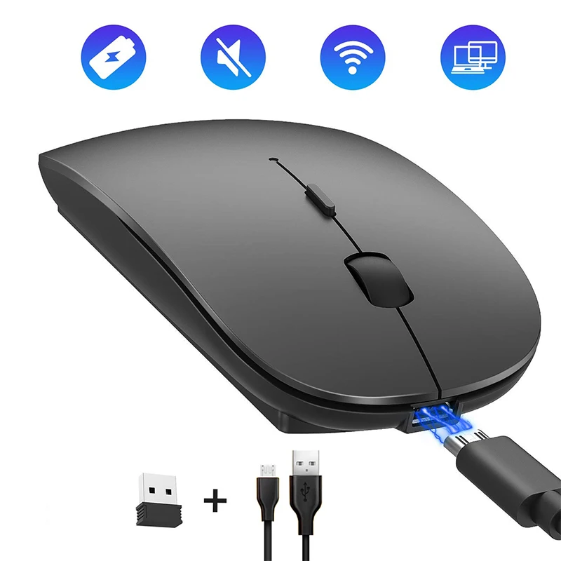 

2.4G Wireless Mouse, Mouse Gaming Slim Mute Silent Click Noiseless Optical Mouse with USB Receiver Compatible with Notebook, PC