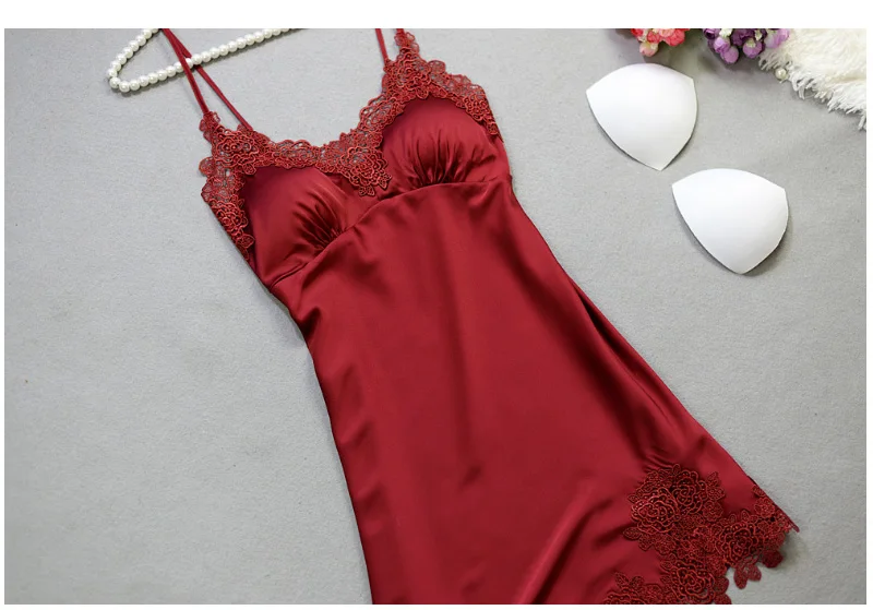 Sexy Silk Lace Sleepwear Dress Women Summer Solid Satin Nightgown Spaghetti Strap Sleeveless Nightwear Lingerie Sexy Night dress (16)