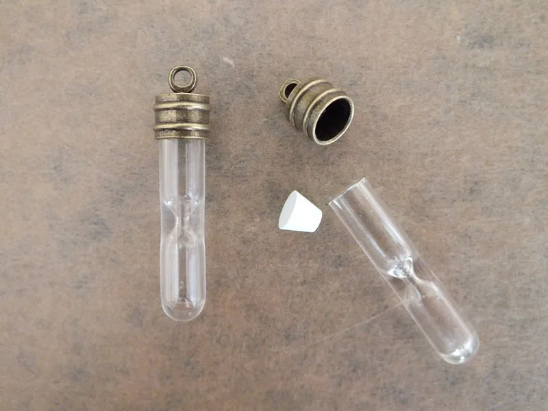 

Small glass hourglass name pendant or handmade art neacklace antique cap 34x15mm