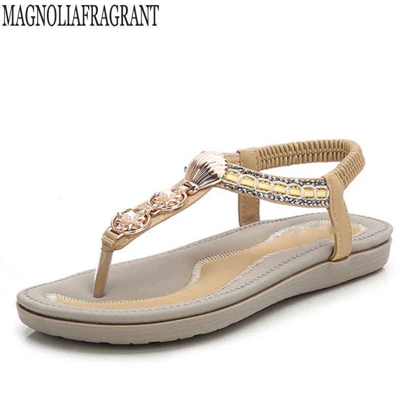 

2018 new Fashion Leather Women Sandals Bohemian Diamond Slippers Woman Flats Flip Flops Shoes Summer Beach Sandals z12