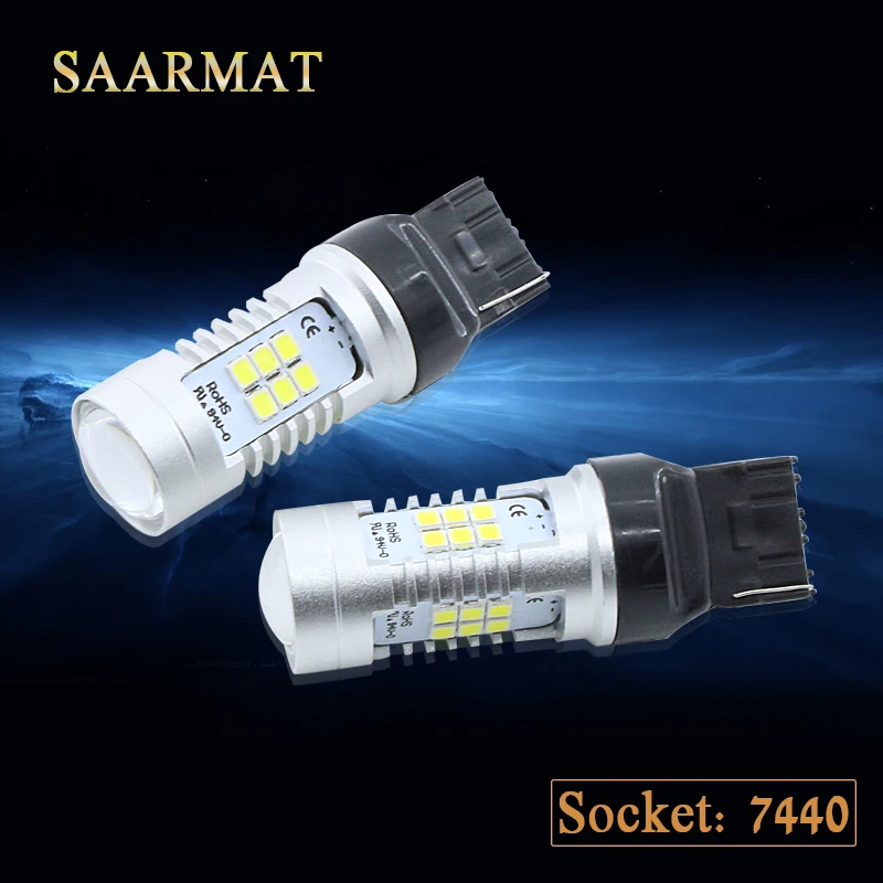 

2PCS T20 W21W 7440 LED 21-SMD Car LED Back-Up Reverse Turn Signal DRL Light Bulbs White Amber