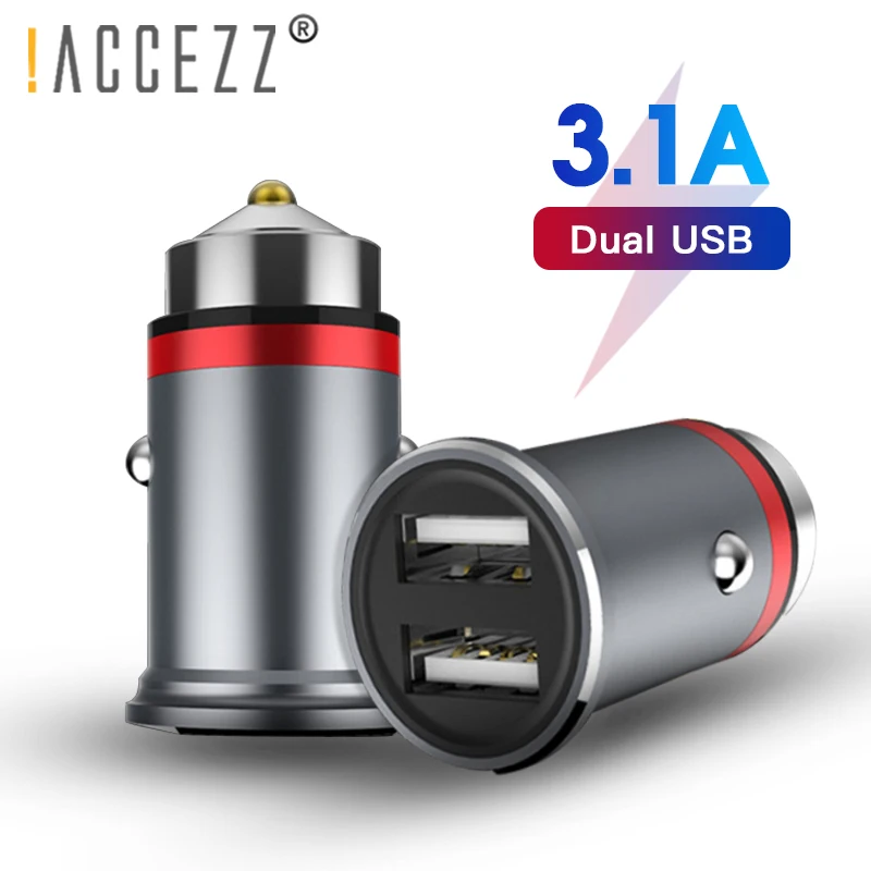 !ACCEZZ USB Car Charger Dual Port Adapter 3.1A 5V With LED Universal For Xiaomi iPhone XS XR Huawei Samsung Mobile Phone |