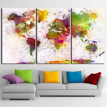 

Home Decor Frame HD Printed Living Room Abstract Pictures 3 Piece Color World Map Painting Wall Art Canvas Modular Poster PENGDA