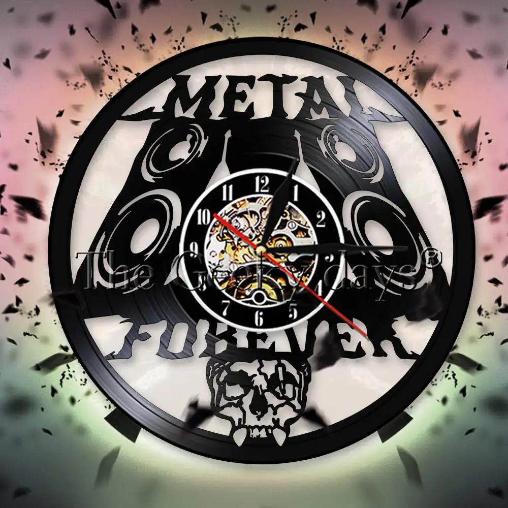 Heavy Metal Music Forever Wall Clock Rock n Roll Music Studio Vinyl Record Wall Clock Wall Clock