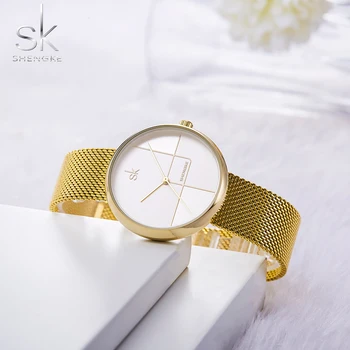 

Shengke SK Gold Watch Women Watches Ladies Milan Mesh Steel Women's Bracelet Watches Female Clock Relogio Feminino Montre Femme