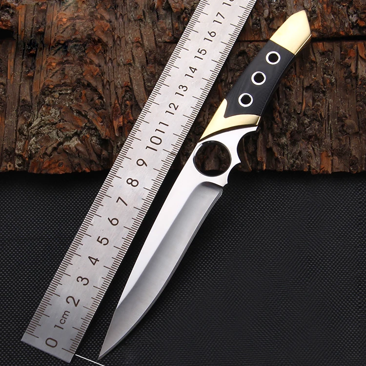 NIBE YUKIO G10 Yellow Copper Handle Holes Hunting Knife Survival Knives