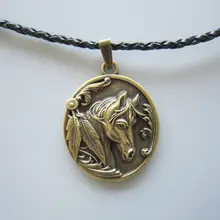 Новая классическая античная бронза с покрытием ЗАПАДНАЯ ЛОШАДЬ Овальный металлический Шарм Подвеска кожаная ожерелье шейный галстук ожерелье-WT057AB