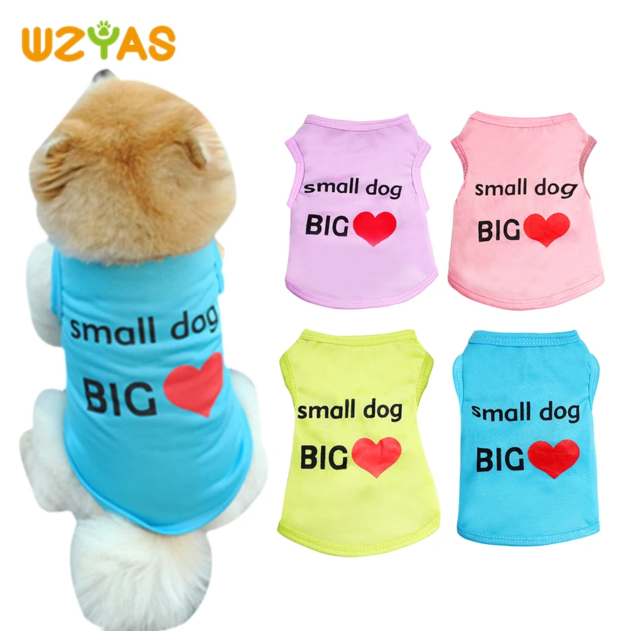 

Dog Clothes Cat Vest Spring/Summer Small Dog Clothes Tshirt Printed Heart Solid Color Jacket Ultrathin Puppy Outfit Shirt XS-L