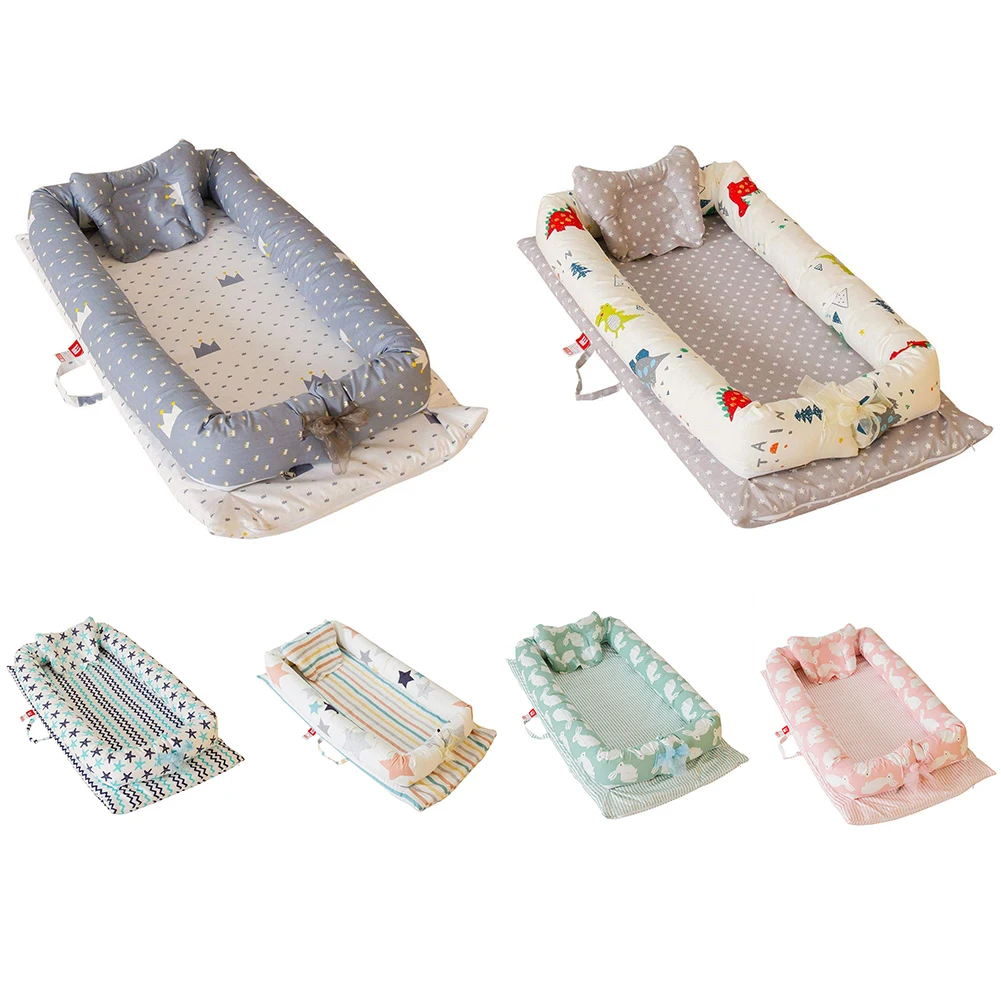 Хлопок колыбели мягкие детские кровать, пригодная для стирки Новорожденные Люлька-качалка дышащие 0-24 месяцев Младенческая бионическая кровать с подушкой