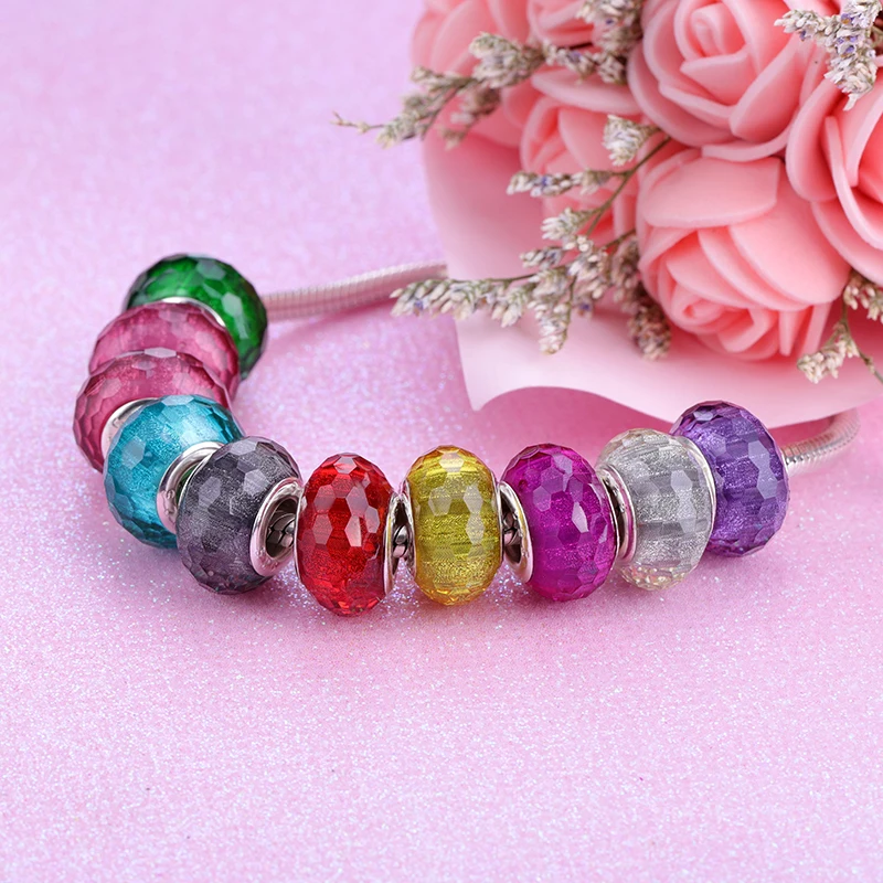 European Colorful Lampwork Glass Beads Murano Plastic Aolly Charm Fit Pandora Bracelet Bangle Women Girl DIY Jewelry Dropship