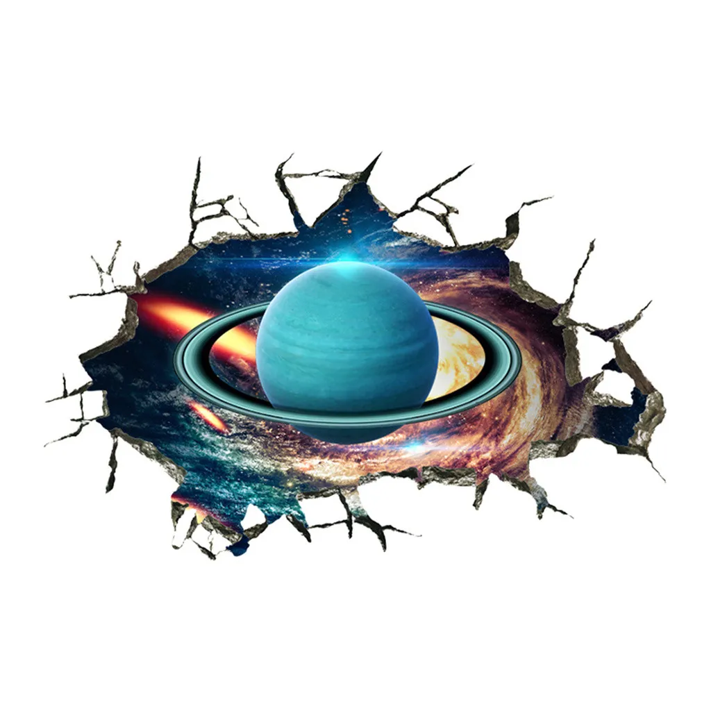

New Outer Space Planet Wall Stickers 3D Through Wall Home Decor Galaxy Mural Decals Living Room Bedroom Ceiling Floor Decoration