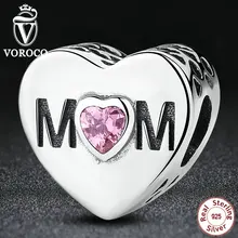 925 Accesorios de Plata MADRE DEL CORAZÓN Encantos Fit Pandora Pulsera Con Mamá y Rosa En Forma de Corazón de Piedra S299