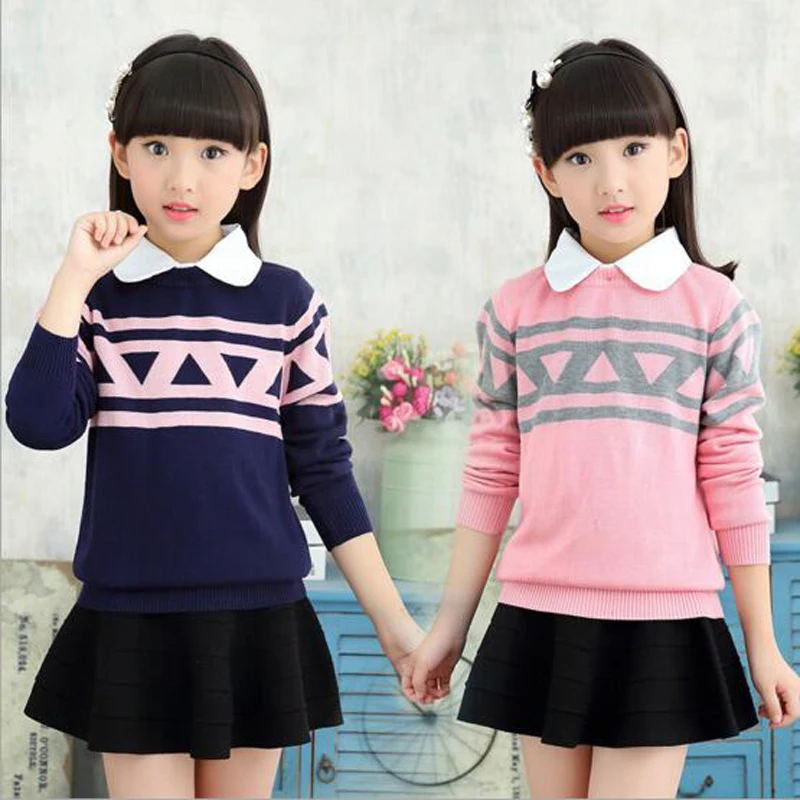 4 15 Y girl new autumn knitting wool long sleeved sweater cotton clothes children cartoon clothing