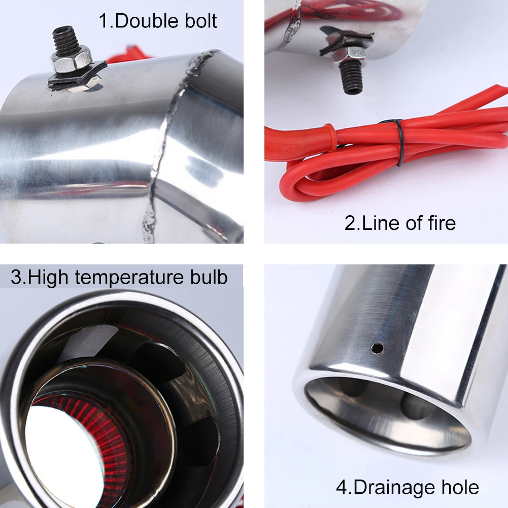 Красный светодиодный светильник пламенный автомобильный глушитель выхлопной трубы из нержавеющей стали изгиб прямой промывки хвостовой трубы выдувные трубы бесшумный глушитель