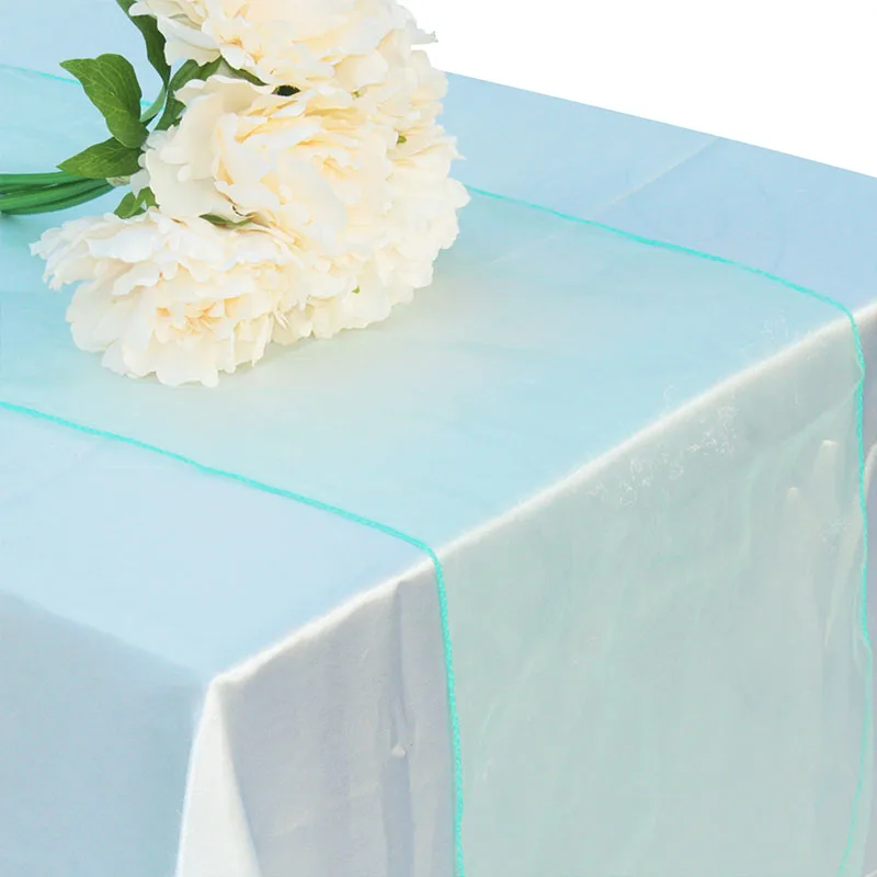 30x275 см мягкая прозрачная ткань узкая скатерть из органзы для свадебной вечеринки декор для банкетного стола стул банты Swag роскошный черный белый - Цвет: Tiffany