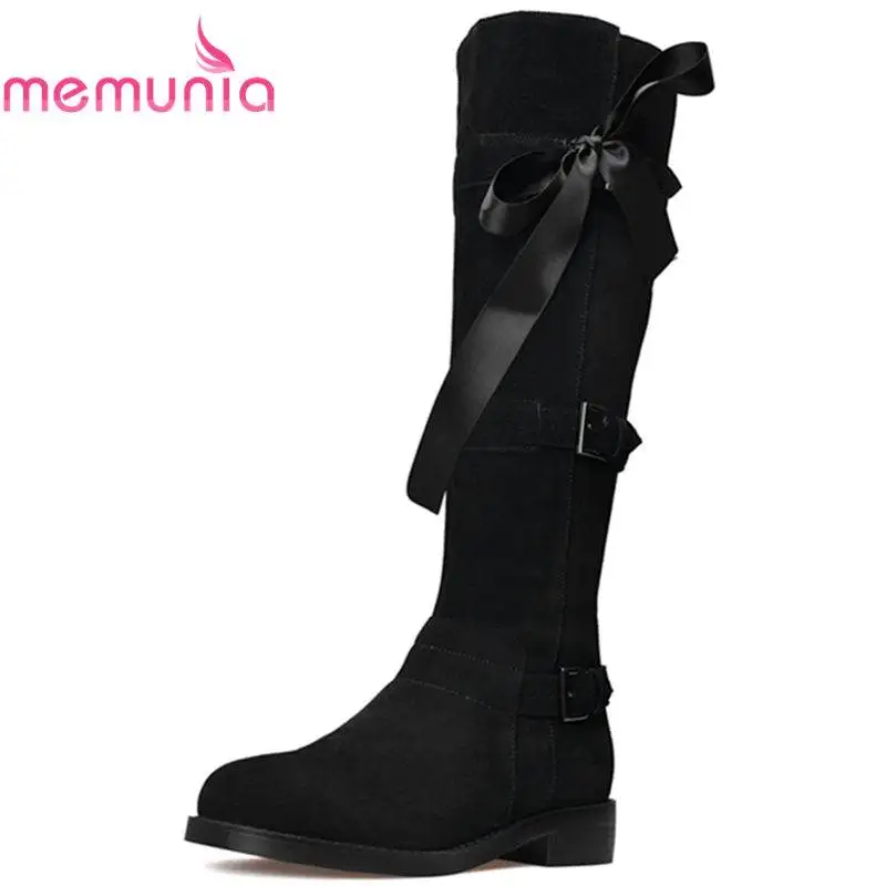 

MEMUNIA 2020 NEW arrival fashion buckle cow suede leather boots round toe knee high boots for women zip platform female boots