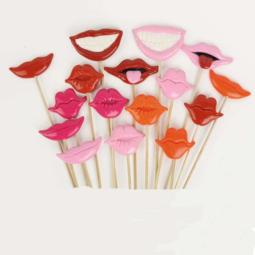 

16pcs/set Handmade Polymer Clay Photo Booth Props For Wedding/Party Lips on a stick
