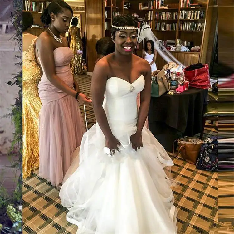 2016-Modern-Stylish-Mermaid-Wedding-Dress-Crystal-Sweetheart-Ruffles-Pleats-White-Tulle-Sweep-Train-African-Bridal