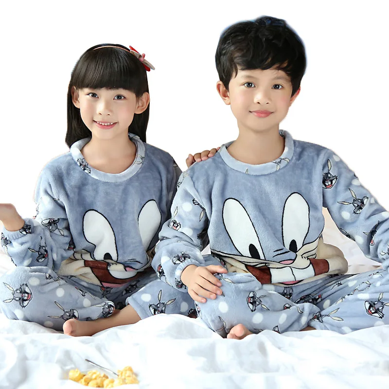 Зимние фланелевые пижамные костюмы для мальчиков и девочек, 23 стиля комплекты детской одежды для сна с милым рисунком домашние пижамы с длинными рукавами и принтом