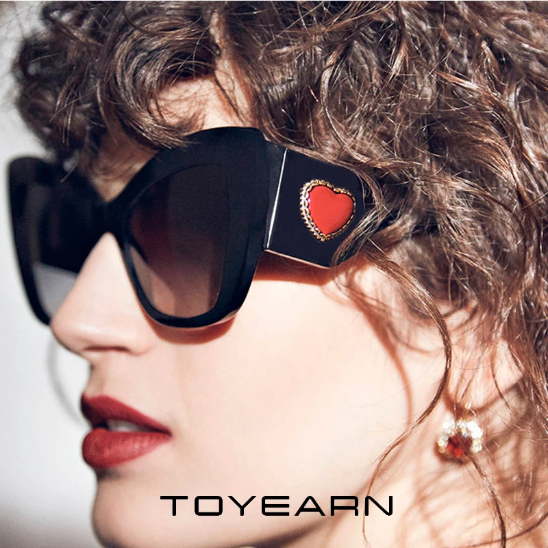 TOYEARN новые модные женские солнцезащитные очки кошачий глаз женские роскошные брендовые Дизайнерские Большие красные солнцезащитные очки в форме сердца для женщин UV400