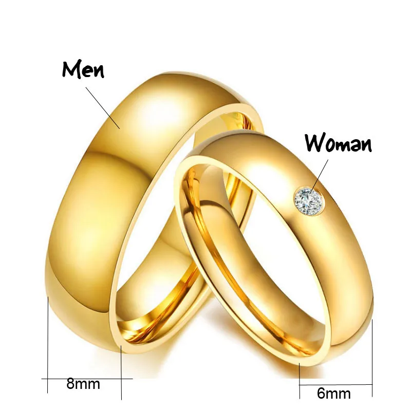 Простые классические один кристалл обручальные кольца для Для женщин Для мужчин золото Цвет Нержавеющая сталь пара группа любителей ювелирных подарок 2 шт./пара