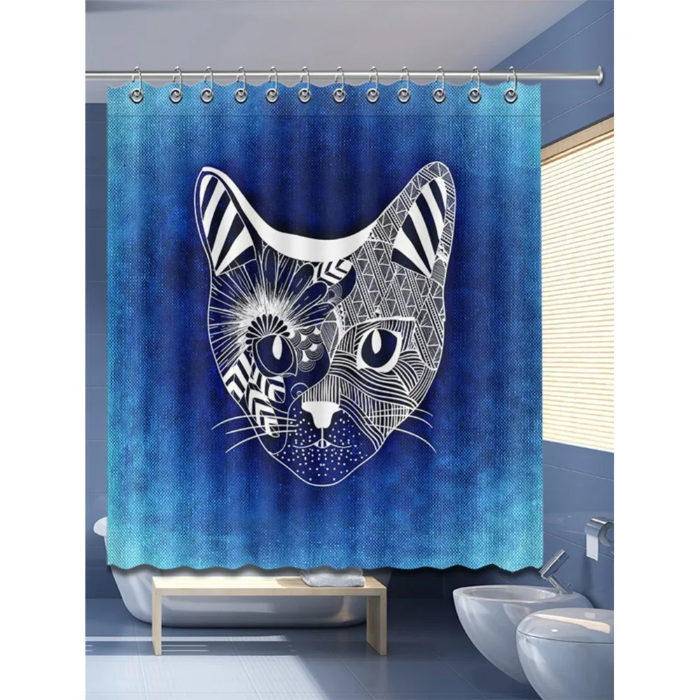 72/" Polyester Fabric Cute Little Cat BUtterfly Shower Curtain Set Bathroom Hooks