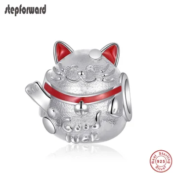

High Quality Chinese Style 925 Real Silver Good Luck Symbolize Fortune Cat Charm Fit Bracelet and Necklace