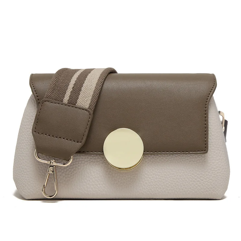 

New shoulder strap small square bag Shoulder Messenger bag metal lock wide shoulder strap bag