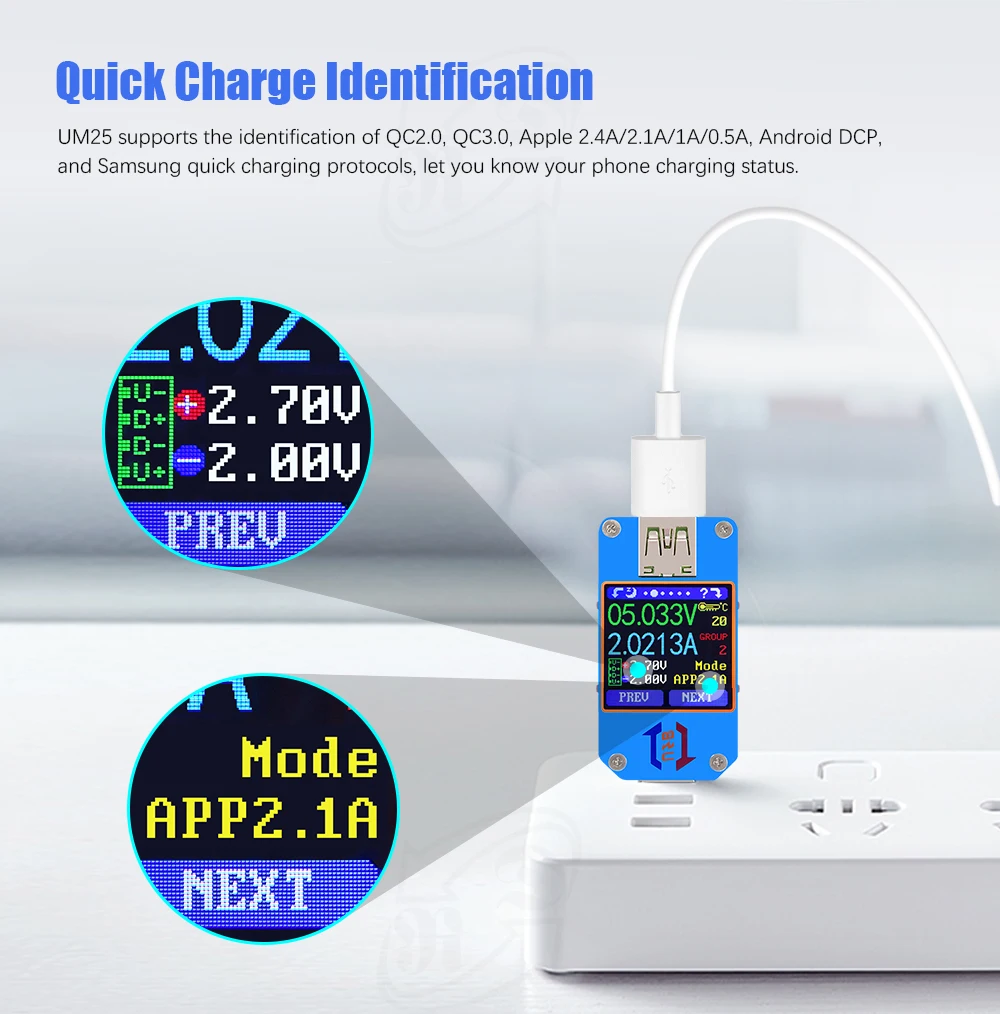 AT34 UM34/UM34C UM24/UM24C UM25/UM25C цветной ЖК-дисплей USB тестер напряжения измеритель тока Вольтметр USB Тестер