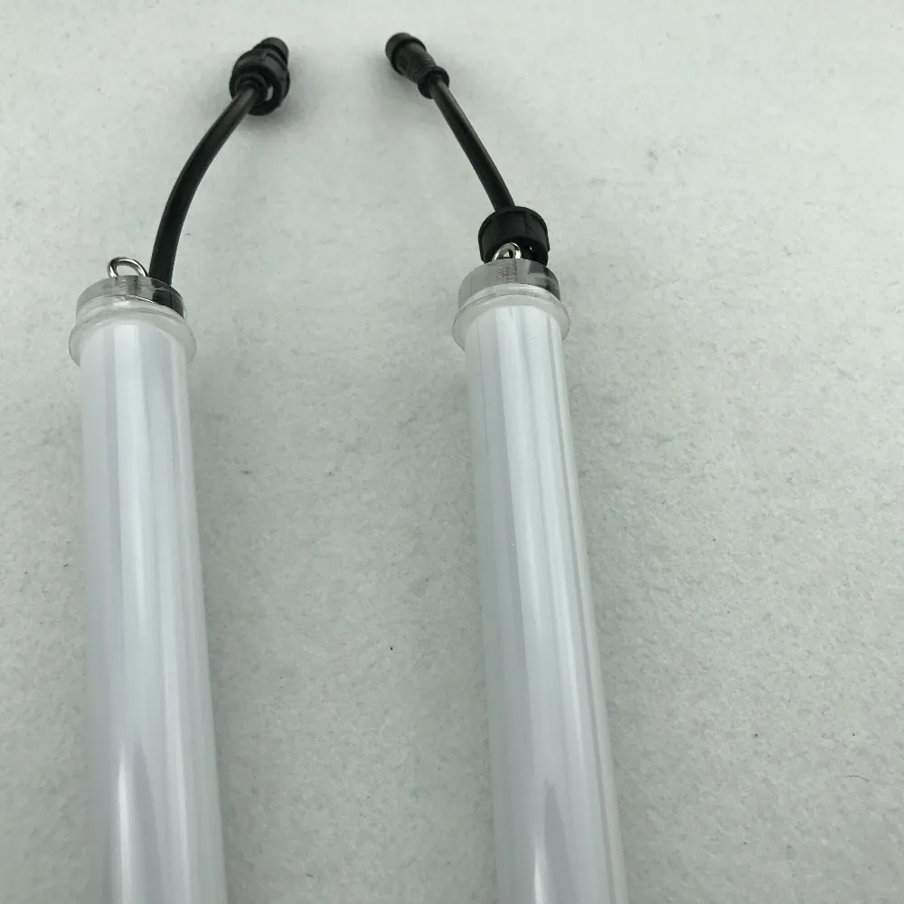 

Milky 30mm DC12V addressable 1M long 3D SK6812 RGB meteor tube light;64pcs SK6812 LEDs/32pixels;with 4 core 13.5mm male