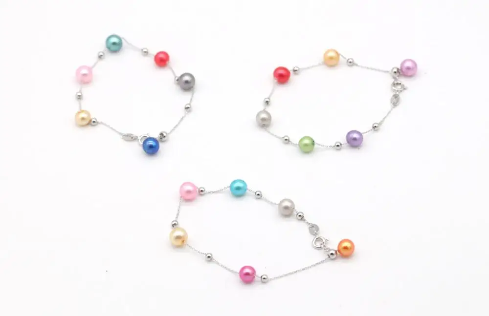 Цена 925 браслеты из стерлингового серебра с 6 класса ААА круглый жемчуг цветной круглый жемчуг N80