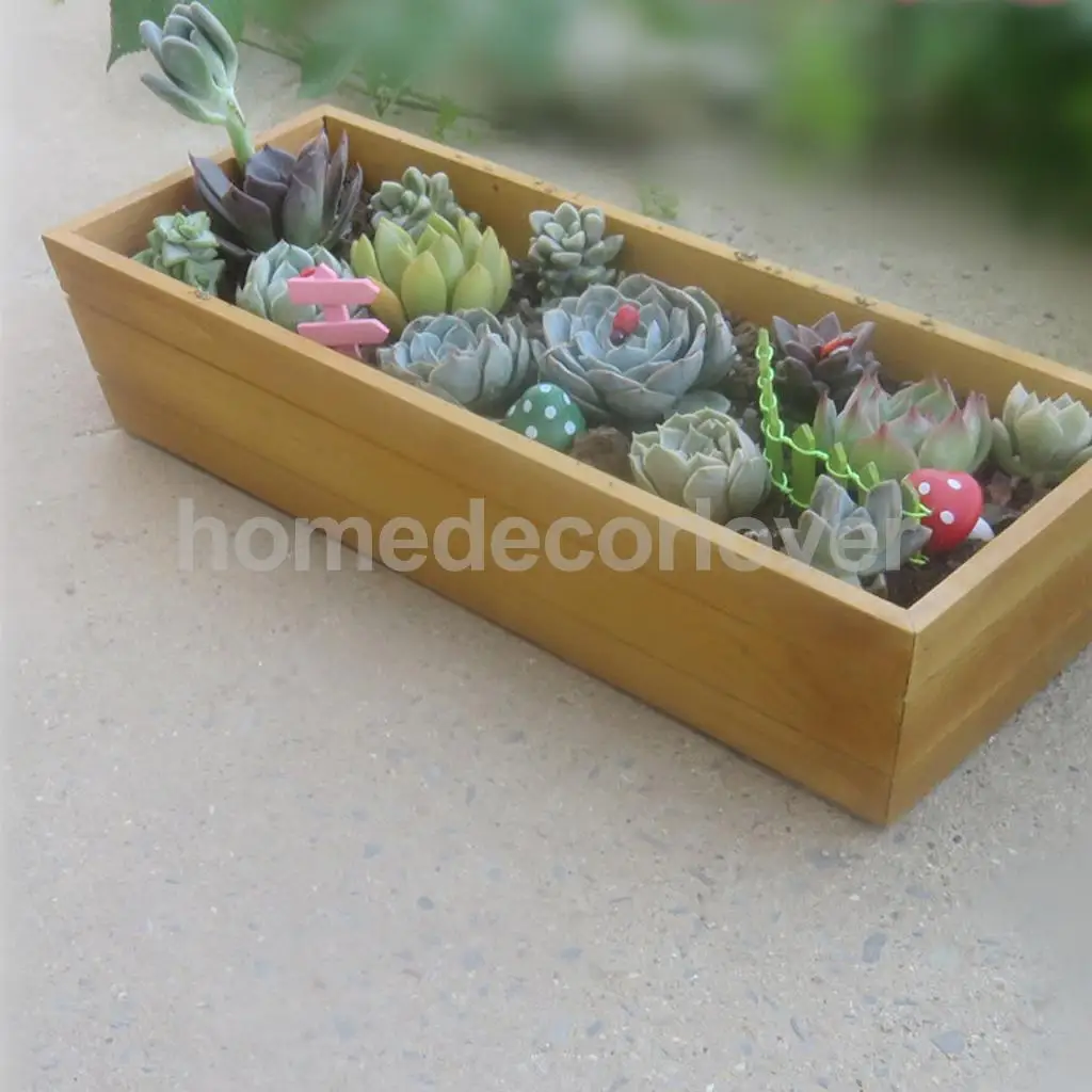 Wooden Succulent Plant Flower Bed Pot Through Box Garden Planter 34cm/35.5cm