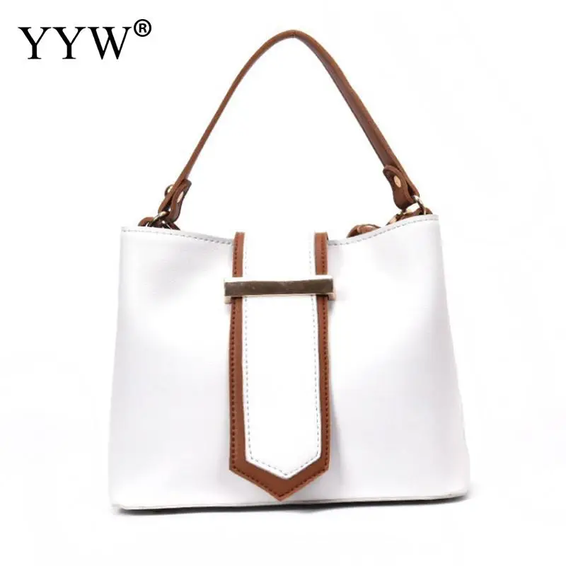 White Tote Bag for Women Brand Luxury Women's PU Leather Handbags Front Closure Top Handle Bags