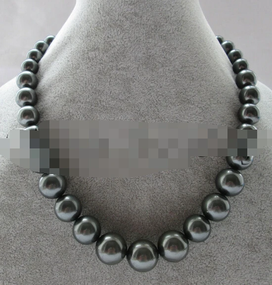 

FREE SHIPPING>>>@@ > N3452 17.5 " 8-16mm peacock black perfect round south sea shell pearl necklace