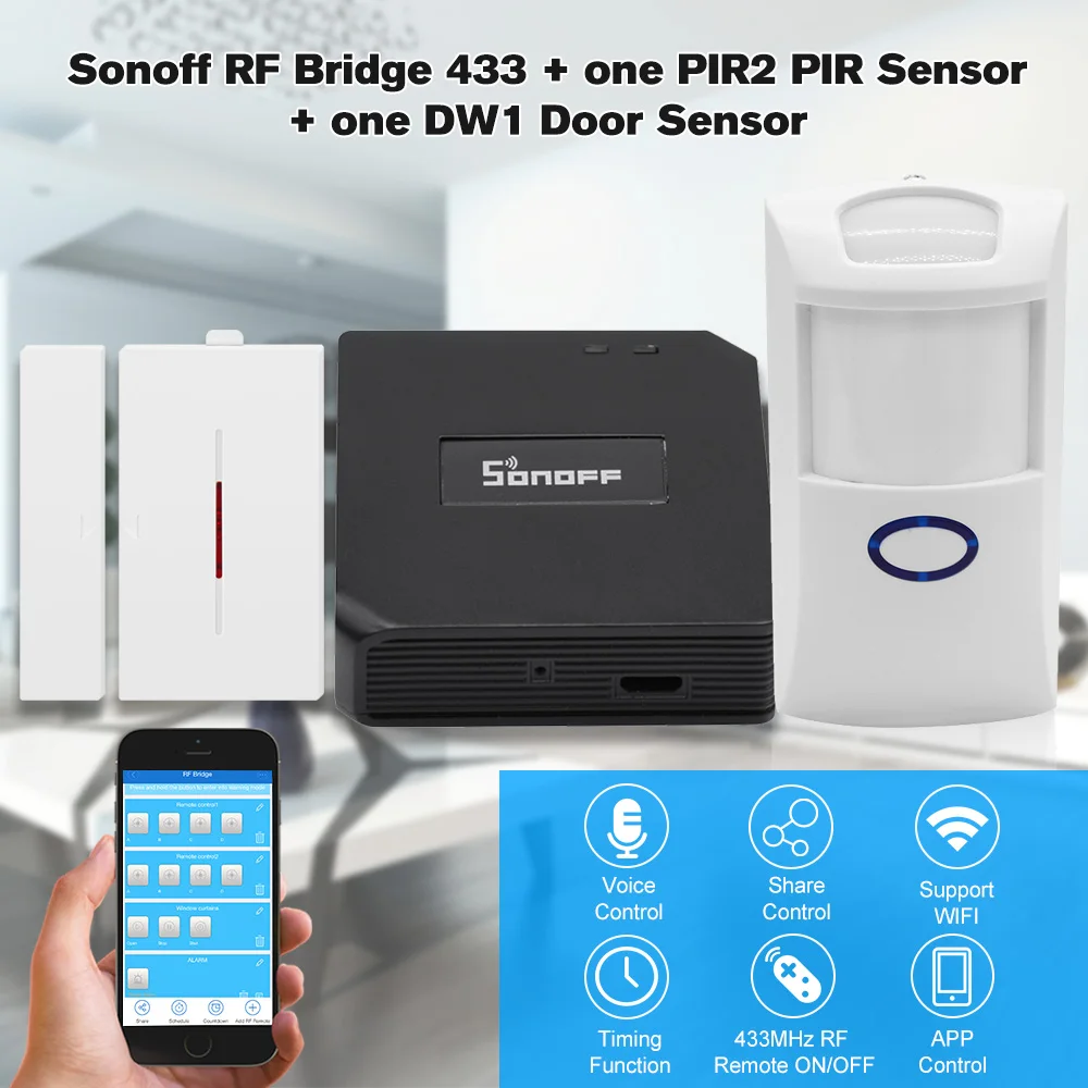 Беспроводной переключатель SONOFF RF Bridge 3 упаковки 433 МГц Wi Fi модуль + PIR датчик PIR2 DW1