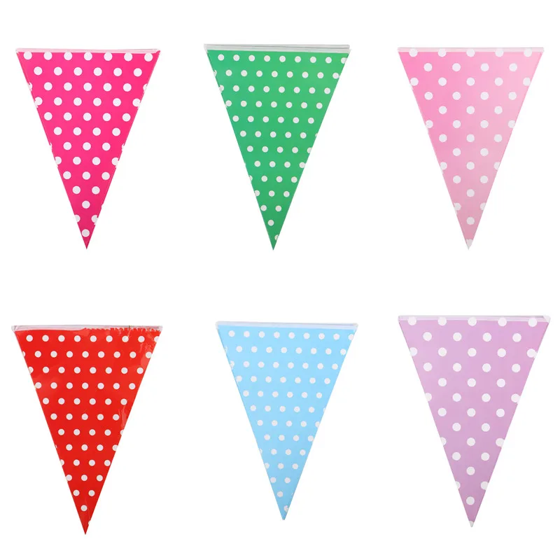 Set of 10 Paper Banners Pulling Flag Dot Hanging Flags Multi Colors For Wedding Birthday Party Celebration Accessories Decor