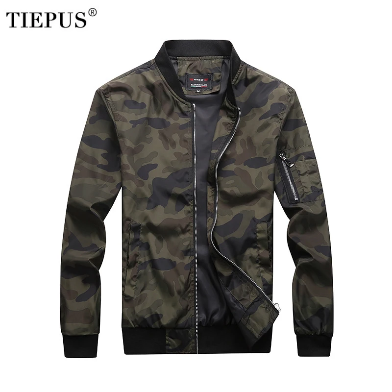 

TIEPUS spring Jacket Men's Fashion Stand Collar Camouflage Casual Jacket Men's Thin Bomber Jacket Plus Size M~4XL,5XL,6XL, 7XL