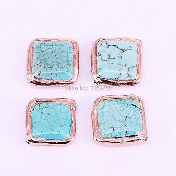 

10Pcs Rose Gold Electroplated Nature blue howlite Stones Spacer Beads DIY Bracelets Necklace Jewelry Findings