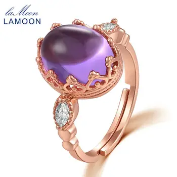 

LAMOON Ring For Women 3.5ct 10x8mm 100% Natural Amethyst 925 Sterling Silver Fine Jewelry Purple Ring Girl friend Gift LMRI022
