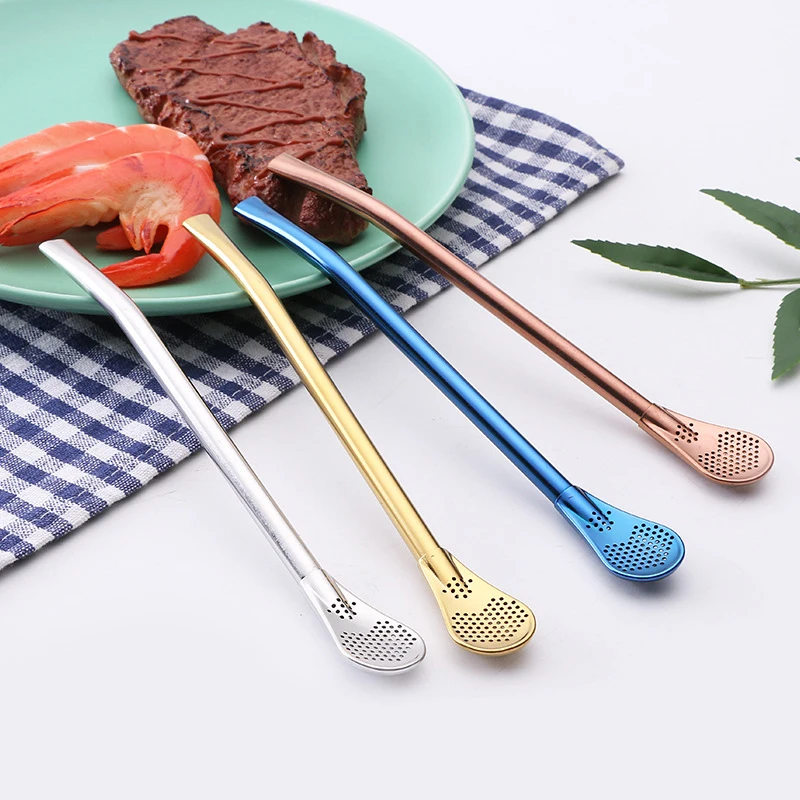 Drinking Straw Tea Filter Yerba Mate Tea Bombilla Straws Stainless Steel Spoon Gourd Reusable Tea Tools Washable Bar Accessories (10)