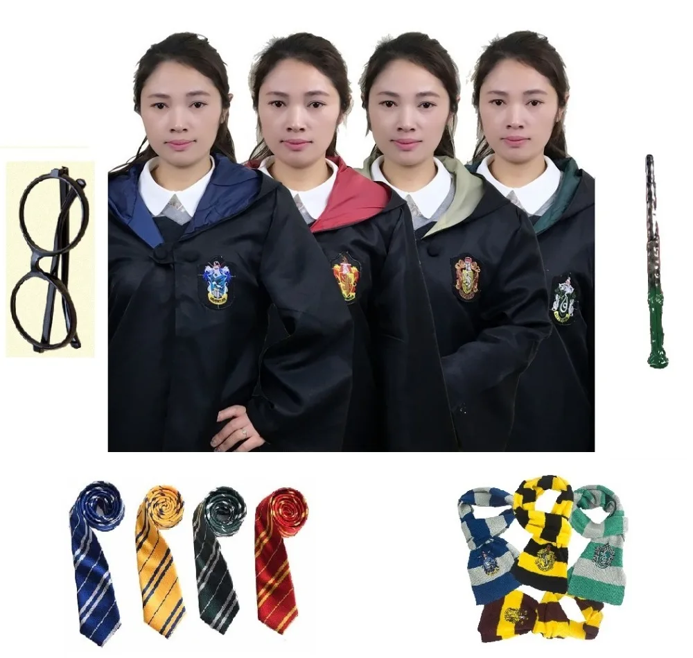 

Harri Potter Robe For Kids Adult with Tie Scarf Potter Robe Cosplay Costume Ravenclaw Gryffindor Hufflepuff Slytherin Robe Cloak