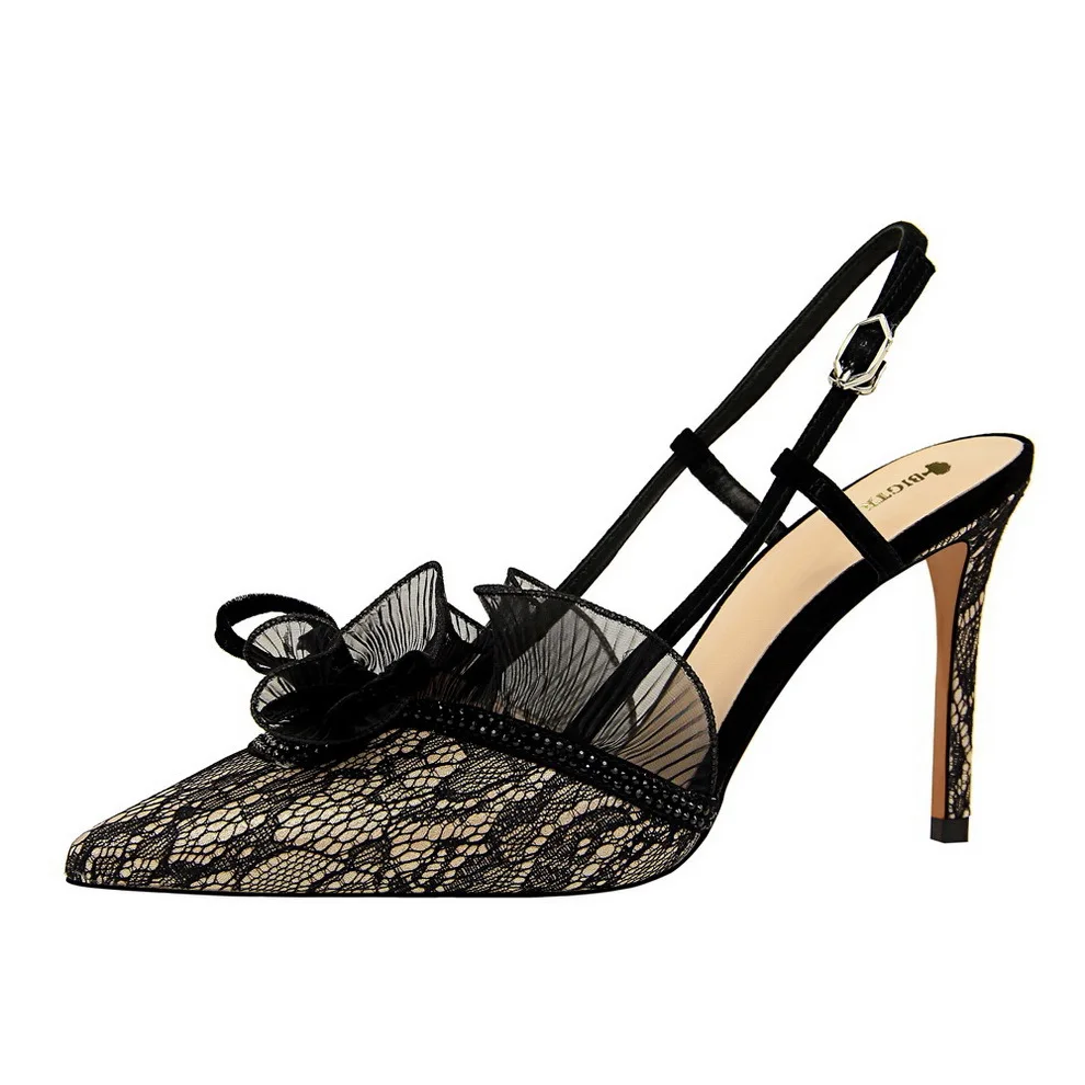 

European and American high heels fashion sexy banquet women's shoes stiletto high heel rhinestone lace hollow sandals