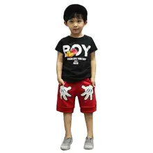 Летняя детская футболка+ шорты с рисунком ладони для активных мальчиков; хлопковый комплект из 2 предметов с короткими рукавами и буквенным принтом