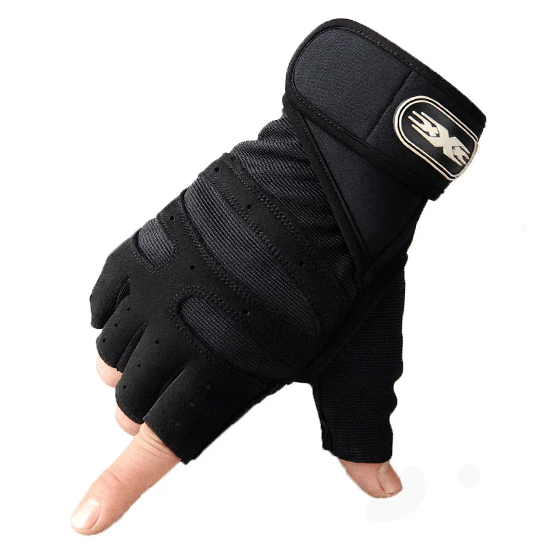 Мужские и женские черные Перчатки для фитнеса с полупальцами, защищающие запястья, перчатки для тяжелой атлетики, для тренажерного зала, для тренировок, без пальцев, спортивные перчатки для бега - Цвет: Black