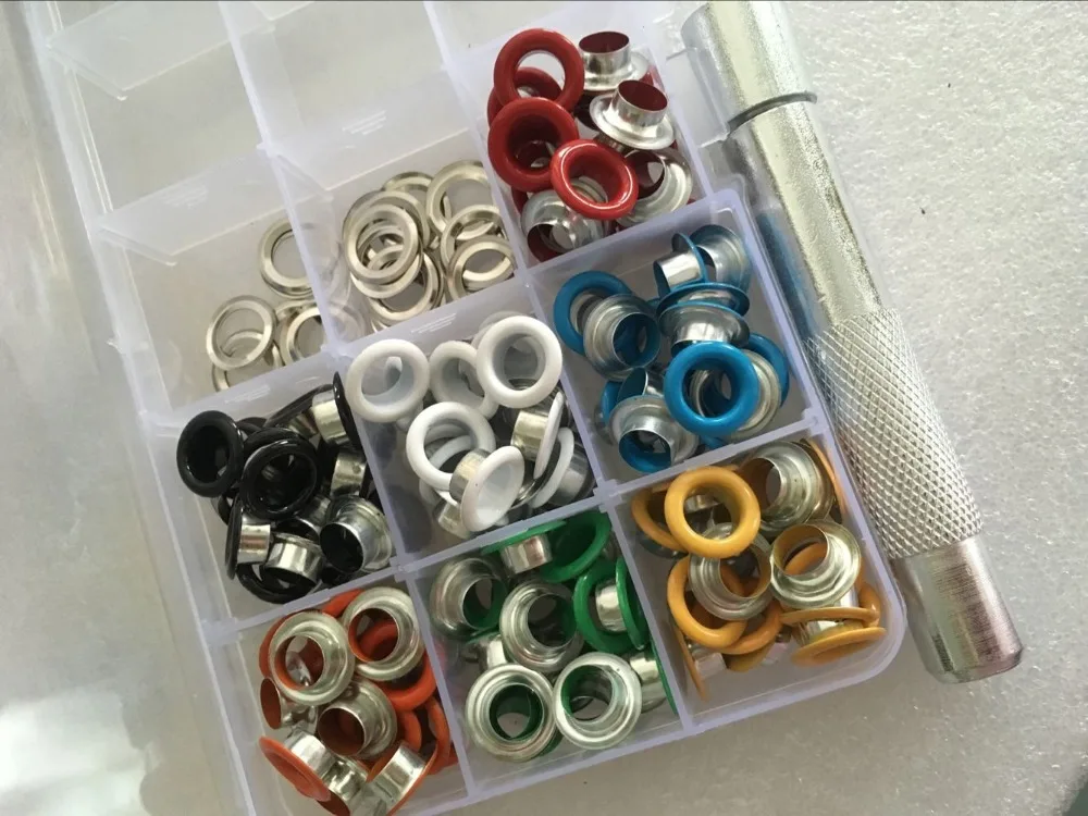 1 tool + 200pcs 8mm Scrapbook Eyelet Random Mixed Color Metal eyelets