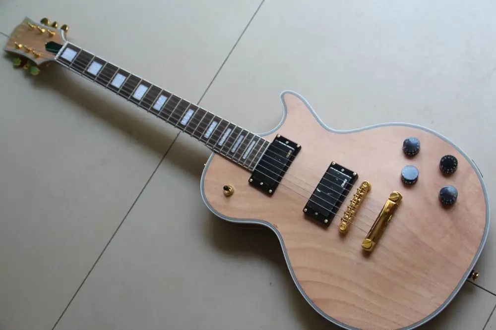 Bán buôn New Arrival LP Tùy electric guitar EMG Pickups Vàng Phần Cứng Trong Tự Nhiên Bằng Gỗ 130601