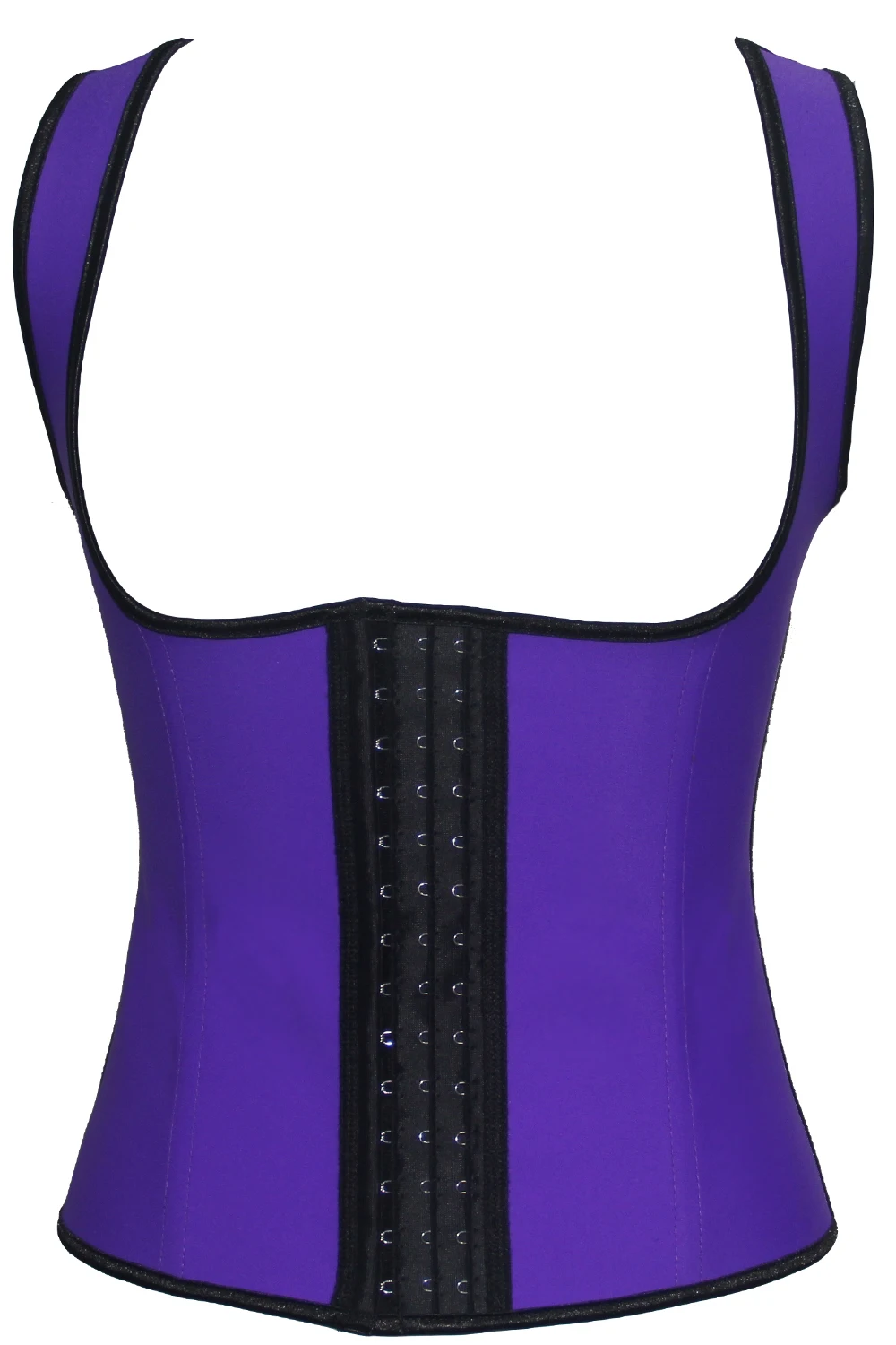 Womens Latex Rubber Steel Boned Vest Corset Strap Shapewear purple XS