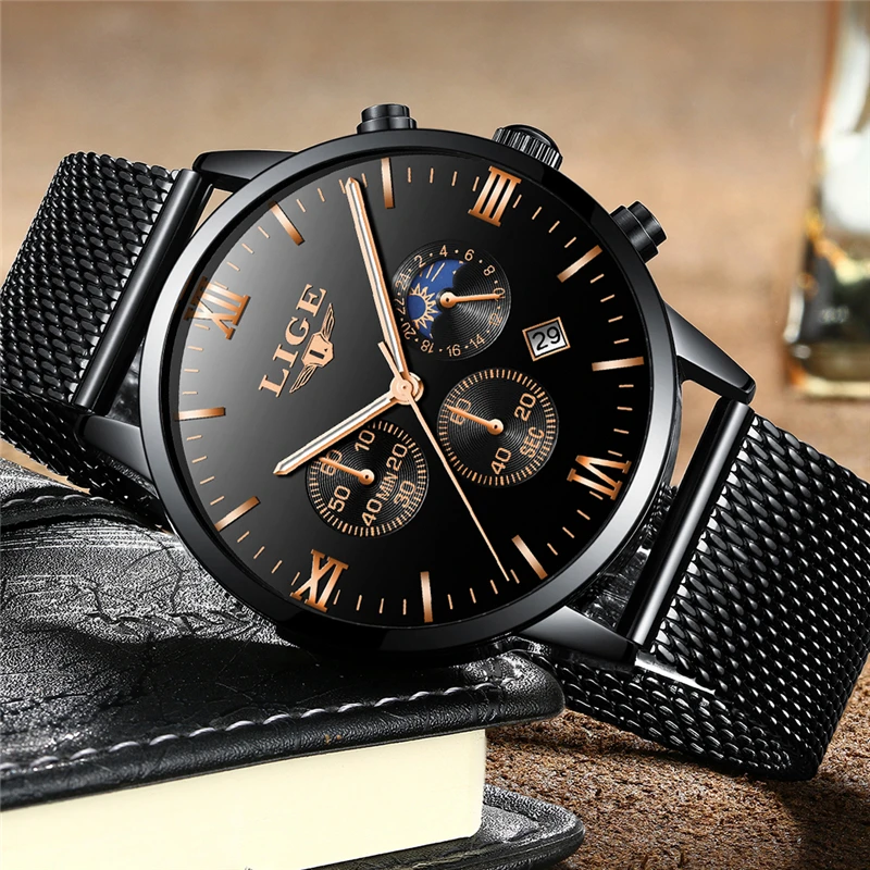LIGE Watch Men Fashion Sports Quartz Clock Mens Watches Top Brand Luxury Mesh belt Business Waterproof Watch Relogio Masculino