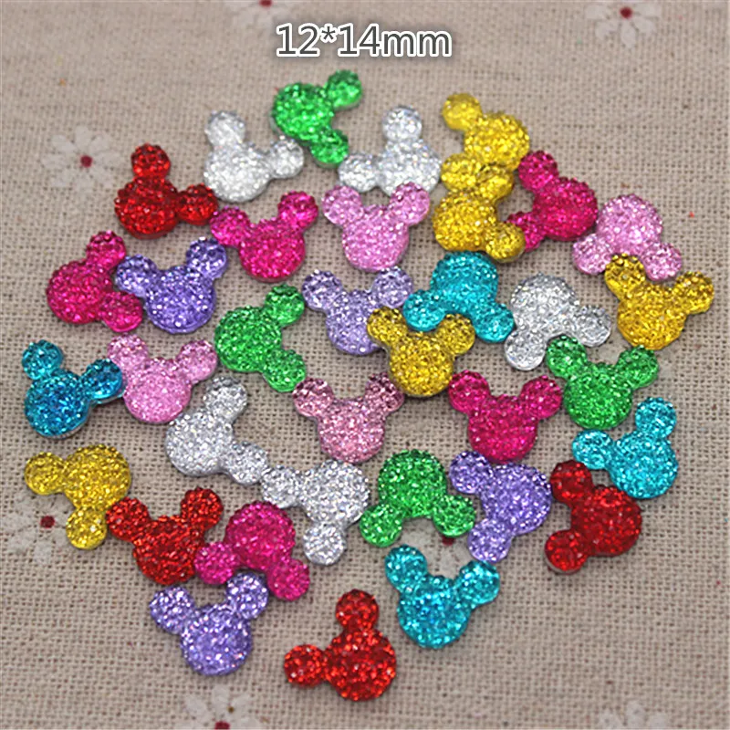 

100pcs Mix Colors 12*14mm Mickey Head Shape Resin Starry Rhinestone Flatback Cabochon DIY Phone/ Craft Decoration